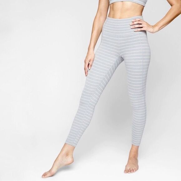 Athleta High Rise Chaturanga Heather Stripe Grey Tight Leggings Size Medium - Picture 1 of 8